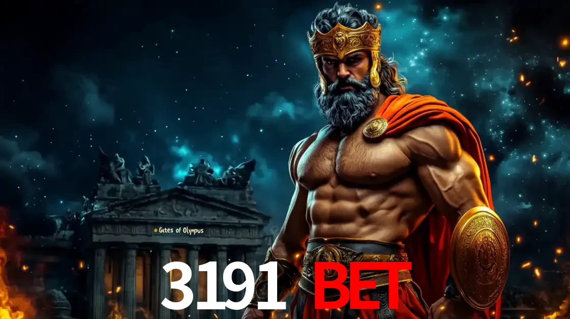 O poderoso Zeus do jogo de slot Gates of Olympus em frente ao seu templo, pronto para lançar multiplicadores divinos e prêmios épicos no cassino online 3191 BET.