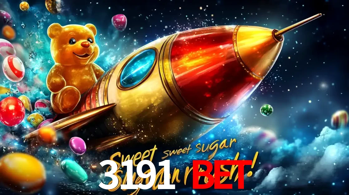 Arte promocional do jogo de slot Sugar Rush, com um urso de pelúcia em um foguete viajando pelo espaço de doces, um dos jogos divertidos disponíveis no cassino 3191 BET.